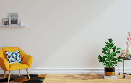 minimal interior style poster Mock up the living room wall in white with modern sofa and decorations...