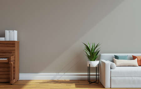 minimal interior style poster Mock up the living room wall in green with modern sofa and decorations...