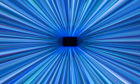 3d render, abstract panoramic neon background. Bright purple violet pink lines glowing in ultraviolet light.の写真素材