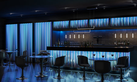 neon colorful interior of bright and beautiful night club.3d rendering.の写真素材