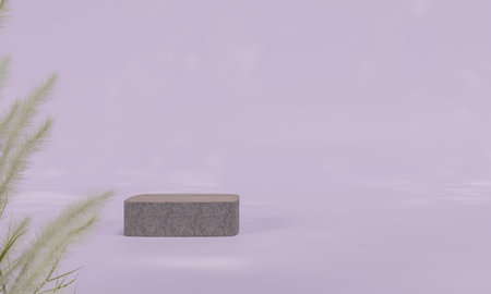 Podium with colorful pastel background and tree or leaf stand or podium pedestal on advertising display with blank backdrops. 3D rendering.の写真素材