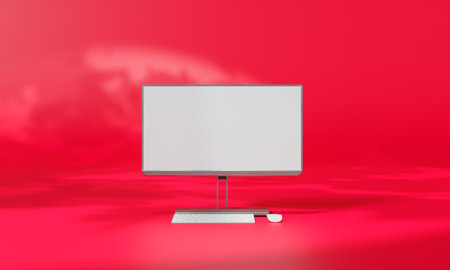 Screen Mock up with shadow color wall background,copy space. 3D rendering.の写真素材