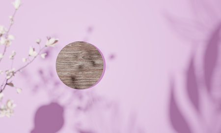 Topview with colorful background snd tree stand or podium on advertising display with blank backdrops. 3D rendering.の写真素材