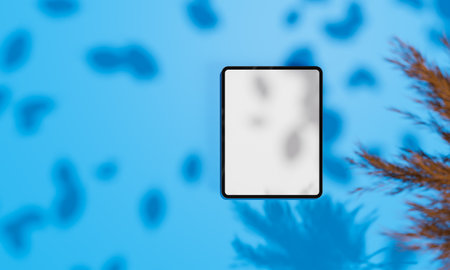 Topview with colorful background snd tree stand or podium on advertising display with blank backdrops. 3D rendering.の写真素材