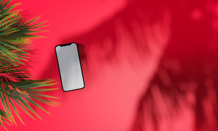 Topview with colorful background snd tree stand or podium on advertising display with blank backdrops. 3D rendering.の写真素材