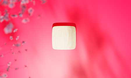 Topview with colorful background snd tree stand or podium on advertising display with blank backdrops. 3D rendering.の写真素材