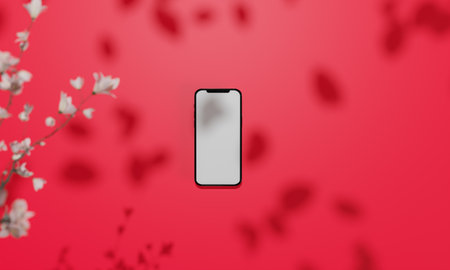 Topview with colorful background snd tree stand or podium on advertising display with blank backdrops. 3D rendering.の写真素材