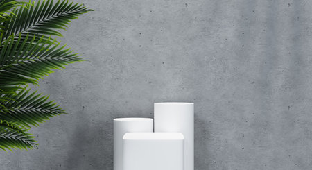 3d podium with shadow and texture wall for product presentation. 3D rendering.