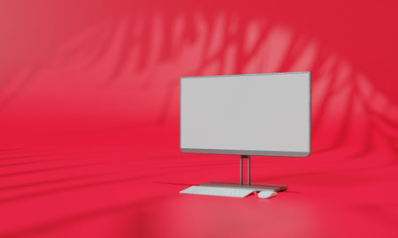 Screen Mock up with shadow color wall background,copy space. 3D rendering.