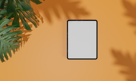 Topview with colorful background snd tree stand or podium on advertising display with blank backdrops. 3D rendering.の写真素材