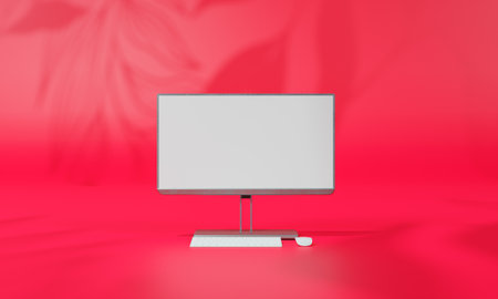 Screen Mock up with shadow color wall background,copy space. 3D rendering.の写真素材