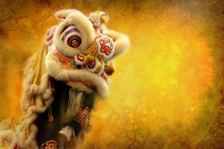 lion dance isolated on highly detailed textured grunge background frame
