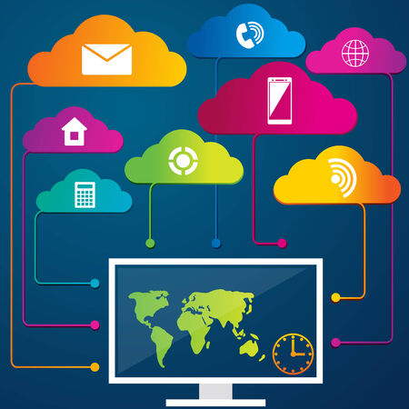 business clouds and iconsのイラスト素材