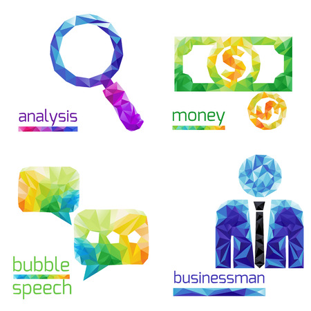 Creative concept of the analysis,bubble speach, money,business man  consists of colorful polygons, vectorのイラスト素材