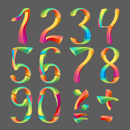 Set of colored numbers 3D- Arabic numerals (0, 1, 2, 3, 4, 5, 6, 7, 8, 9), vector illustration.