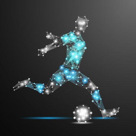 abstract football player polygonal. Vector geometric illustration. Abstract polygonal wireframe mesh. Soccer player.のイラスト素材