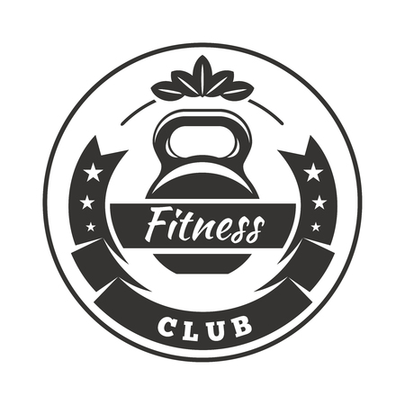 Fitness club  template with kettlebell and ribbon.のイラスト素材