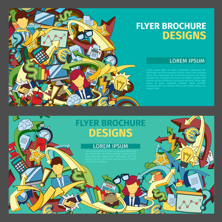 Vector Euro flyer banner templates set with doodles marine themeのイラスト素材