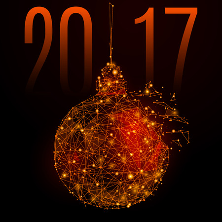 New Year ball 2017 in low-poly design. Vector illustration Polygonal rooster with points, lines and shapes. EPS10. Connection structureのイラスト素材