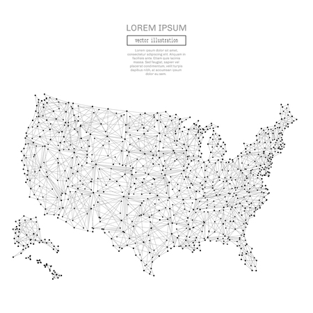 Abstract polygonal space low poly USA map with connecting dots and lines. Wireframe USA connection structure. Futuristic Vector Illustration.のイラスト素材