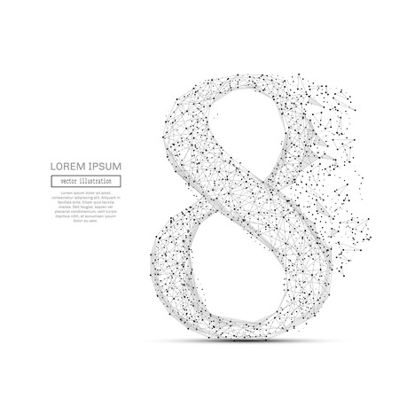 Grey eight with polygon line on abstract background. Polygonal space low poly with connecting dots and lines. Connection structure. Vector science backgroundのイラスト素材