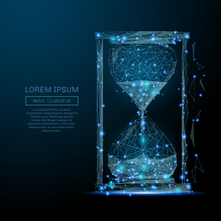 Abstract image of a sand clock in the form of a starry sky or space, consisting of points, lines, and shapes in the form of planets, stars and the universe. Vector businessのイラスト素材