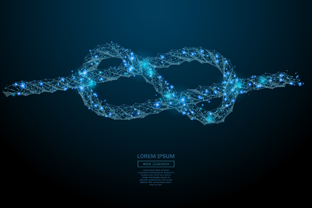 Abstract image of a knot in the form of a starry sky or space, consisting of points, lines, and shapes in the form of planets, stars and the universe. Vector business wireframe concept.のイラスト素材