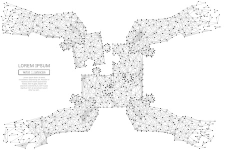 Abstract mash line and point hands collect puzzle on background with an inscription. Teamwork concept.のイラスト素材