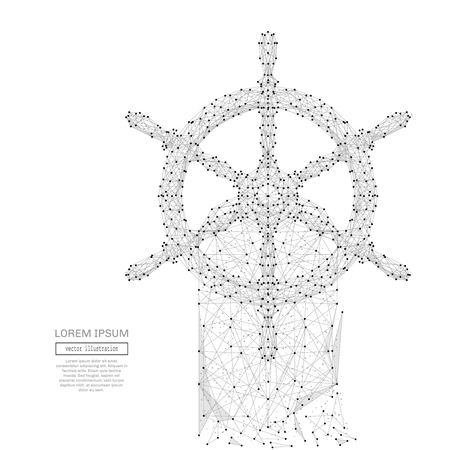 Abstract mash line and point steering wheel on the boat on background with an inscription.のイラスト素材