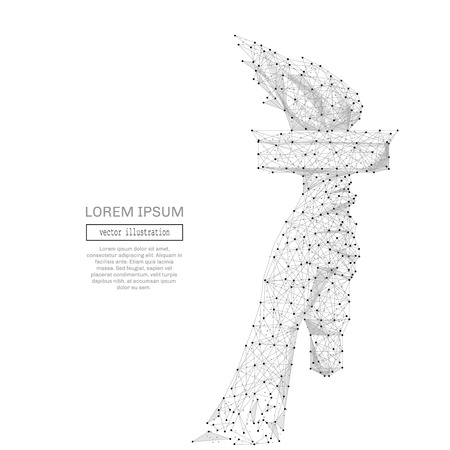 Abstract mash line and point torch in hand on background with an inscription.のイラスト素材