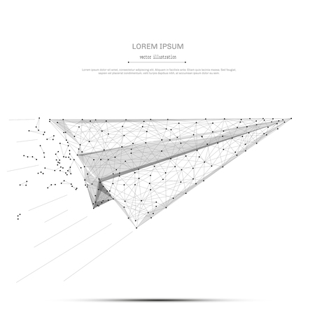 Abstract mash line and point aircraft origami on white background with an inscription. Starry sky or space, consisting of stars and the universe. Vector business illustrationのイラスト素材