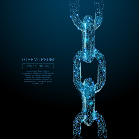 Abstract image of a Chain links low poly in the form of a starry sky or space, consisting of points, lines, and shapes in the form of planets, stars and the universe. Vector wireframe concept.のイラスト素材