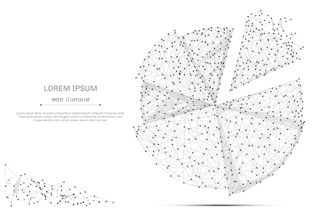 Abstract mash line and point the Pie chart on white background with an inscription. Starry sky or space, consisting of stars and the universe. Vector business illustrationのイラスト素材
