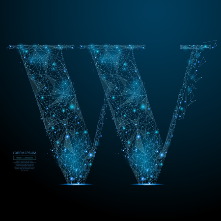 Abstract image of the letter W of a starry sky or space, consisting of points, lines, and shapes in the form of planets, stars and the universe. Vector businessのイラスト素材
