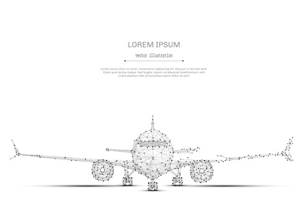 Abstract mash line and point airliner on white background with an inscription. Air starry sky or space, consisting of stars and the universe. Vector speed and business illustrationのイラスト素材