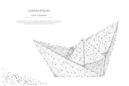 Abstract mash line and point paper boat on white background with an inscription. Starry sky or space, consisting of stars and the universe.のイラスト素材