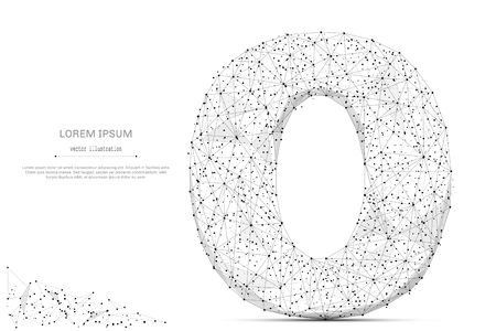 Abstract mash line and point number zero on white background with an inscription. Starry sky or space, consisting of stars and the universe. Vector digit 0 illustration.のイラスト素材