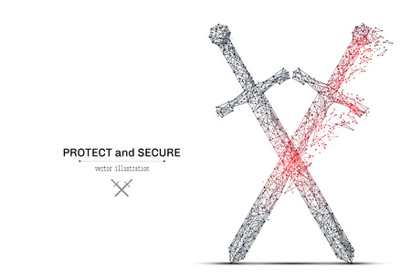 Abstract polygonal crossed swords isolated on white background.のイラスト素材