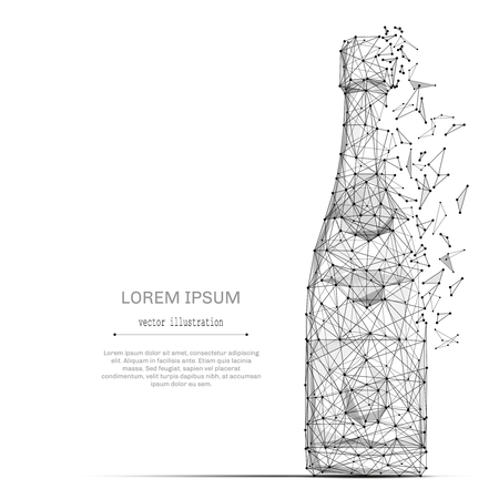 Abstract mash line and point bottle of champagne on white background with an inscription. Starry sky or space, consisting of stars and the universe. Vector luxury illustrationのイラスト素材