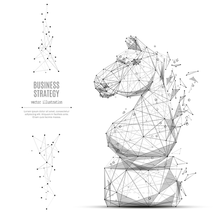 Abstract mash line and point CHESS HORSE origami on white background with an inscription. Starry sky or space, consisting of stars and the universe. Vector strategy illustrationのイラスト素材