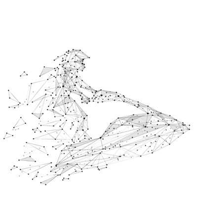 Abstract mash line and point ski jet origami on white background with the effect of destruction.のイラスト素材