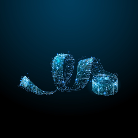 Abstract image of a Measuring tape in the form of a starry sky or space, consisting of points, lines, and shapes in the form of planets, stars and the universe. Vector wireframe conceptのイラスト素材