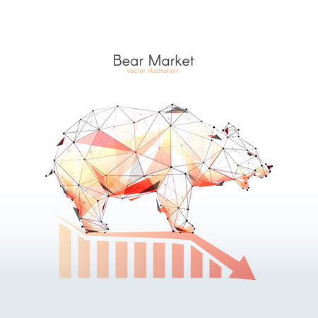 Bear market. Low poly wireframe vector stock exchange illustration. Polygonal digital image. Technology abstract style. Fall chart. Finance and business or animals theme World financial crisis conceptのイラスト素材