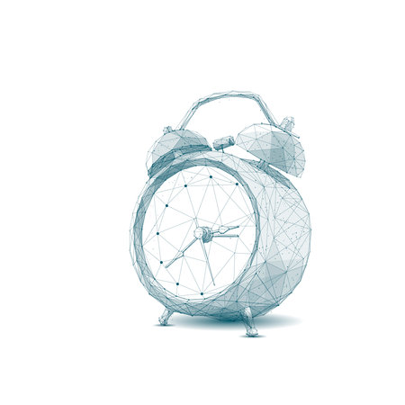 Isolated alarm clock on white background. Abstract polygonal vintage clock. Low poly wireframe...