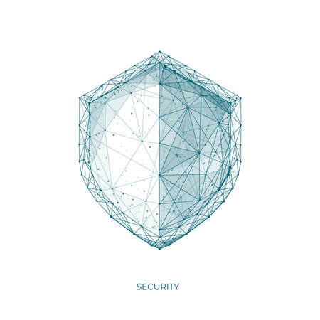 Isolated security shield on white background. Vector low poly wireframe safety concept. Ð¡yber security.のイラスト素材