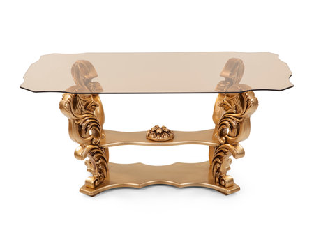 classic wood coffee table isolated on white background.の写真素材