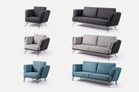 Modern sofa furniture and single sofa on white background . Set of four sofas .の写真素材