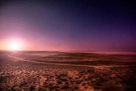 Colorful sunset in the desert of Iranの写真素材