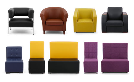 Set of different armchairs isolated on white background.の写真素材