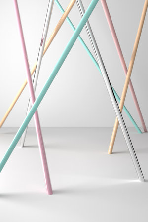 3d rendering of a group of colorful pencils in a white roomの写真素材